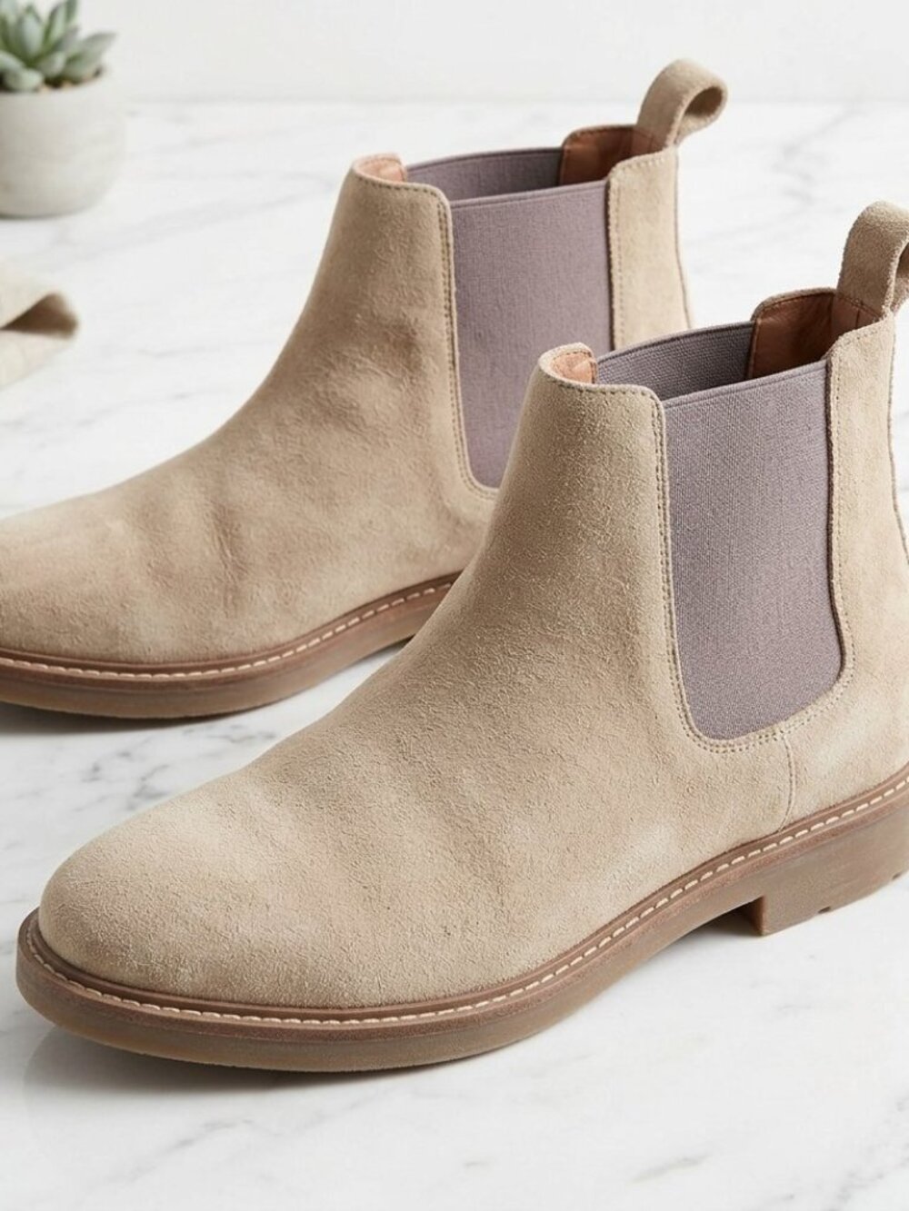 ZARA Beige Suede Chelsea Ankle Boot Size 11 (EU 42) Wide Cut